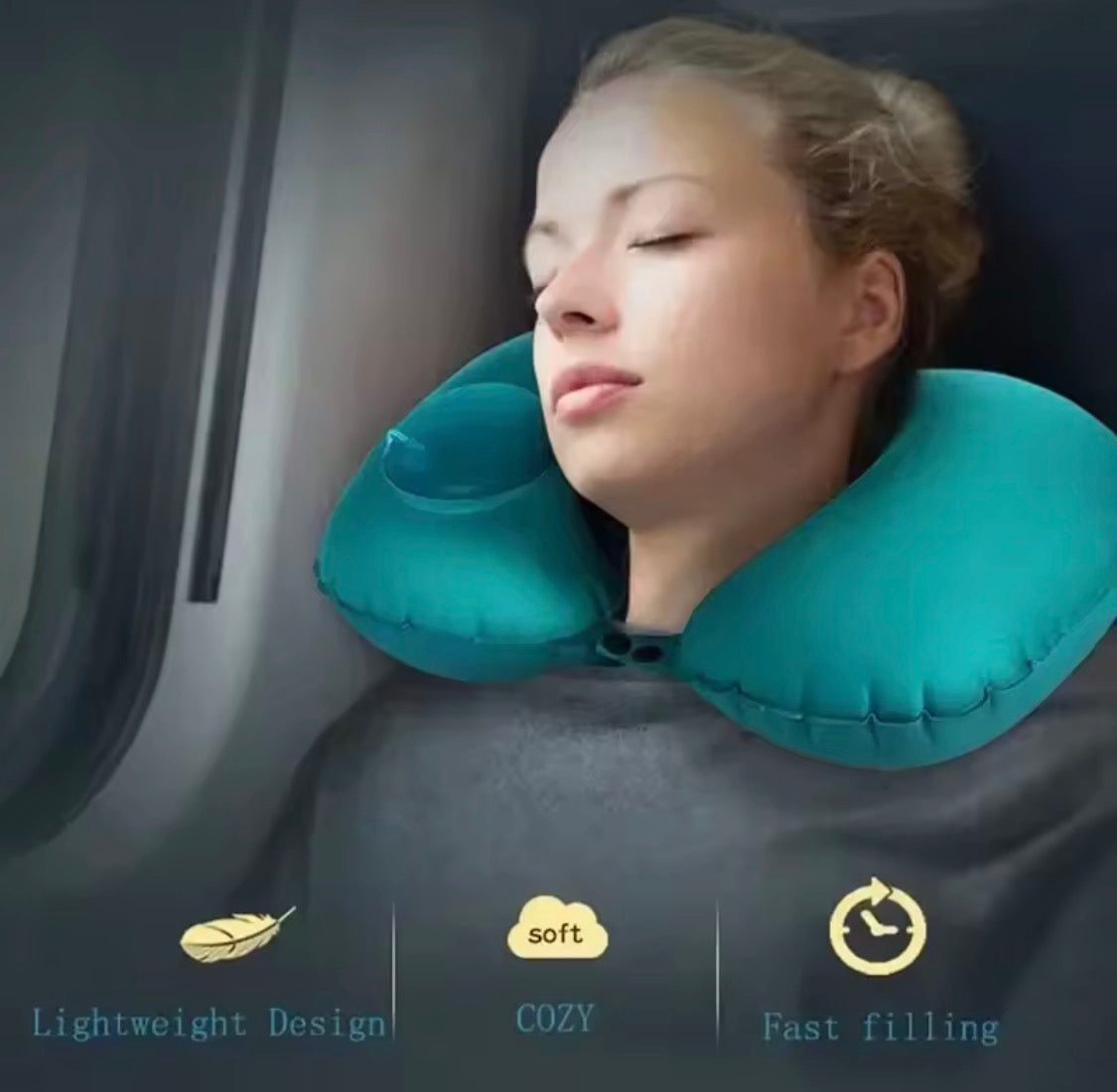 Inflatable travel neck pillow for airplanes – product image 3