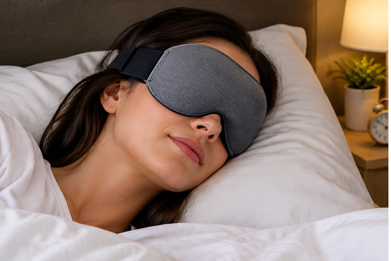 Weighted Eye Pillow for Sleep – bedside lifestyle image
